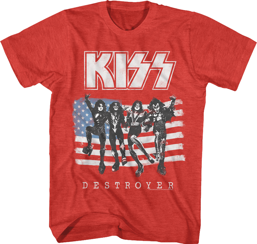 KISS - Destroyer Red Heather Slim Fit T-Shirt