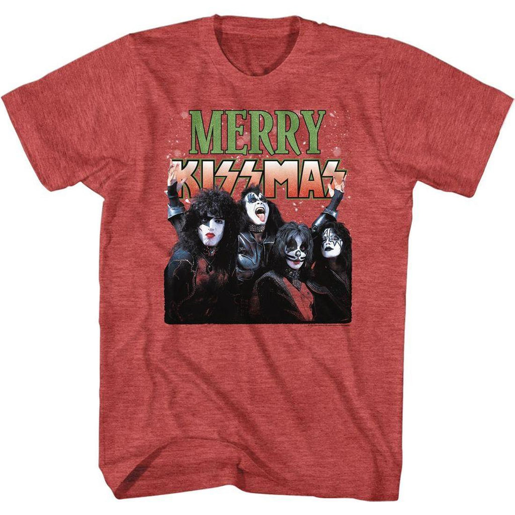 KISS - Merry Kissmas Red Heather Slim Fit T-Shirt