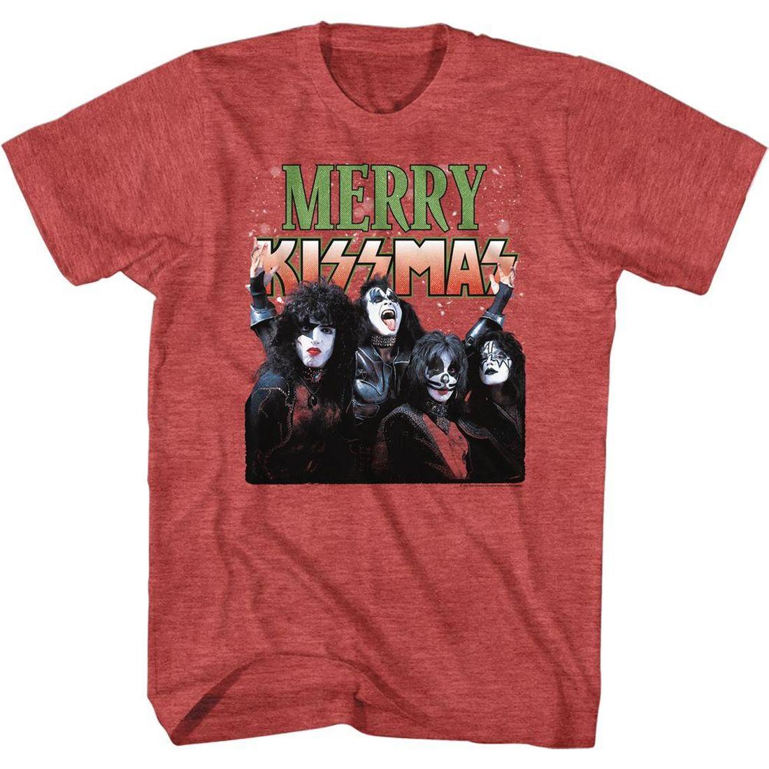 KISS - Merry Kissmas Red Heather Slim Fit T-Shirt
