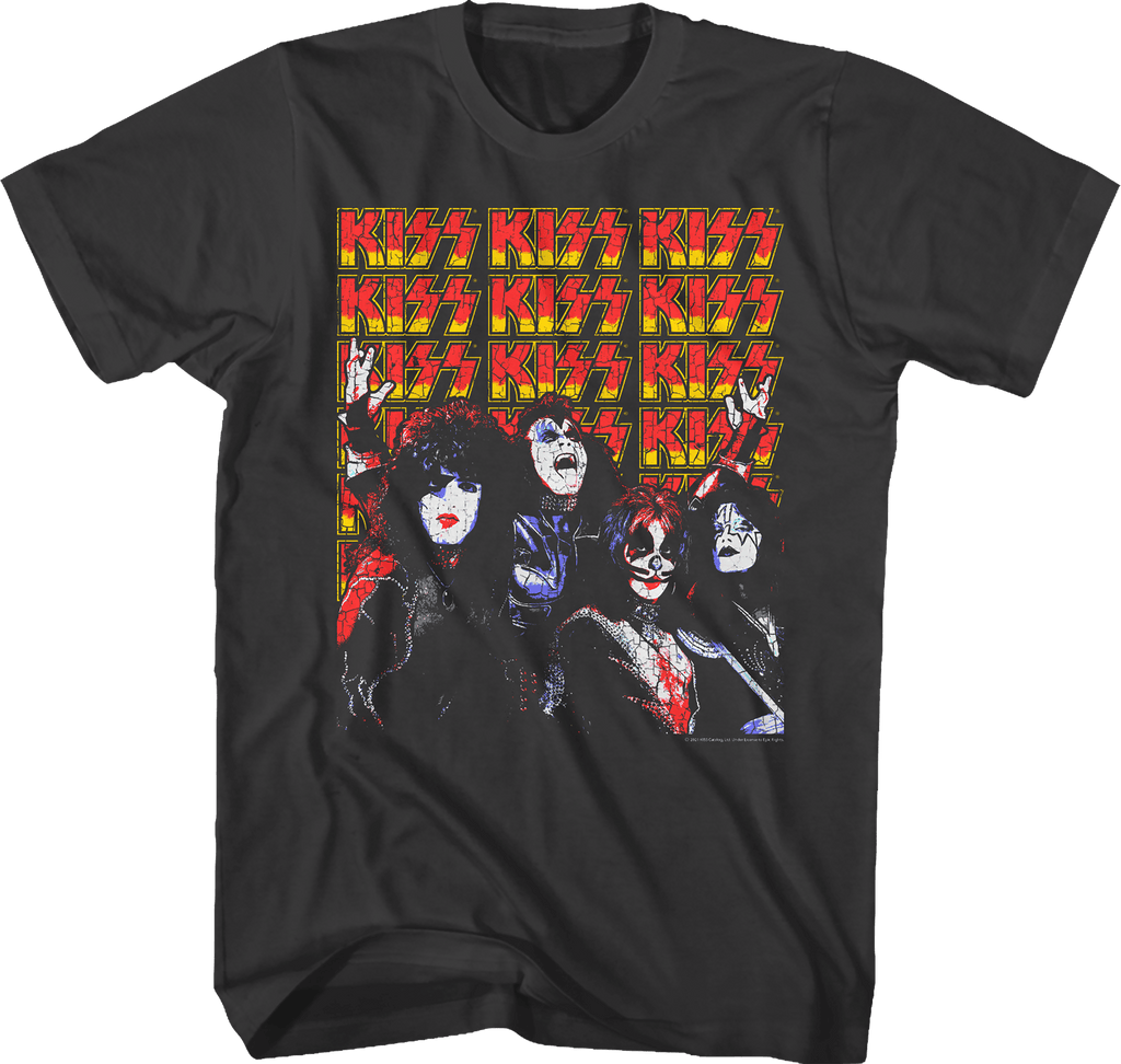 KISS - Repeat Logo Band Photo Dark Grey Slim Fit T-Shirt