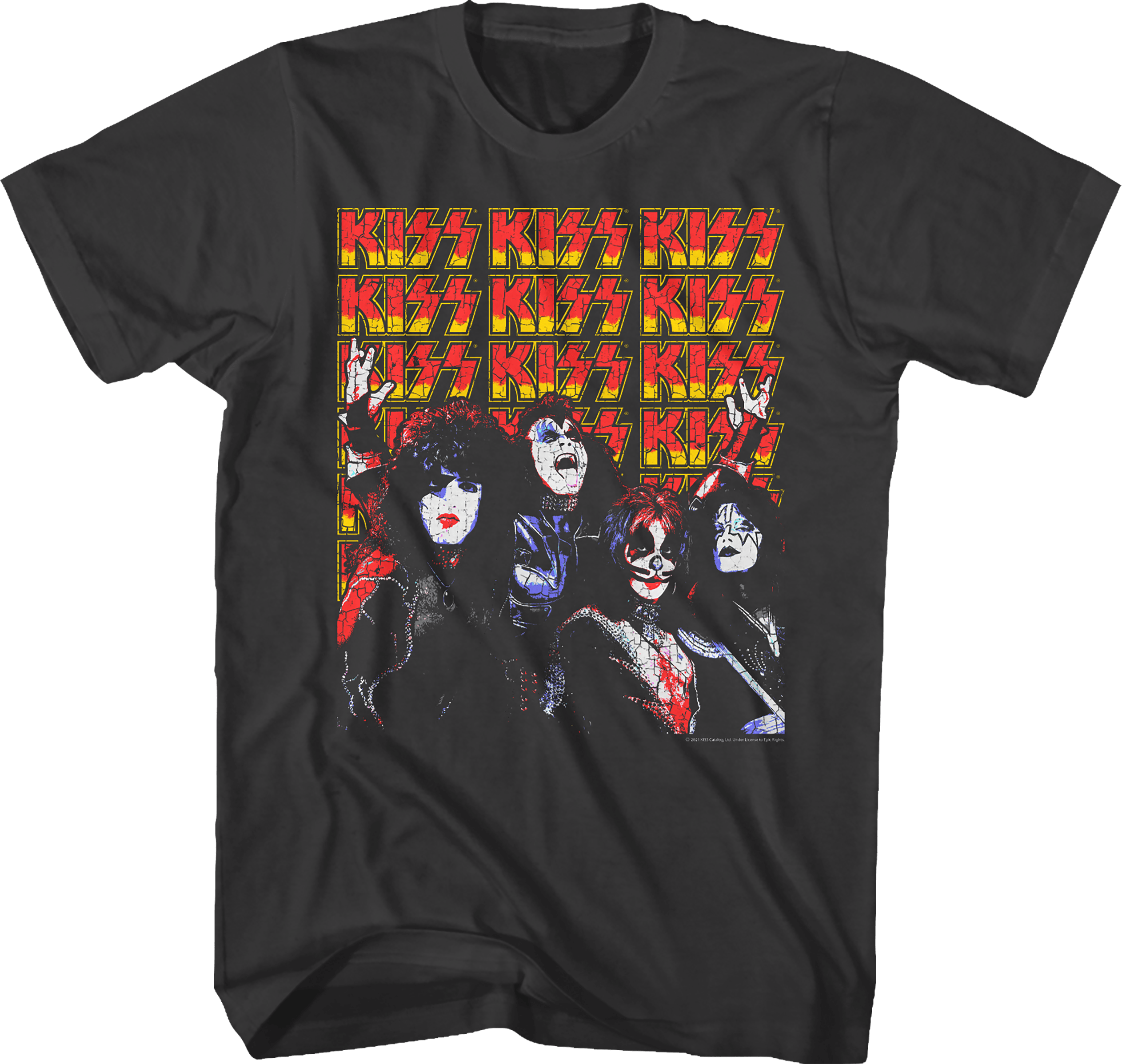 KISS - Repeat Logo Band Photo Dark Grey Slim Fit T-Shirt