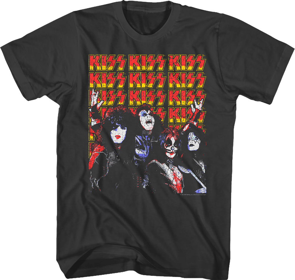 Shirt KISS - Repeat Logo Band Photo Slim Fit T-Shirt