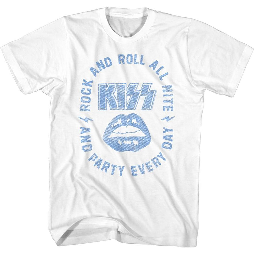 KISS Rock and Roll All Nite White Slim Fit T-Shirt