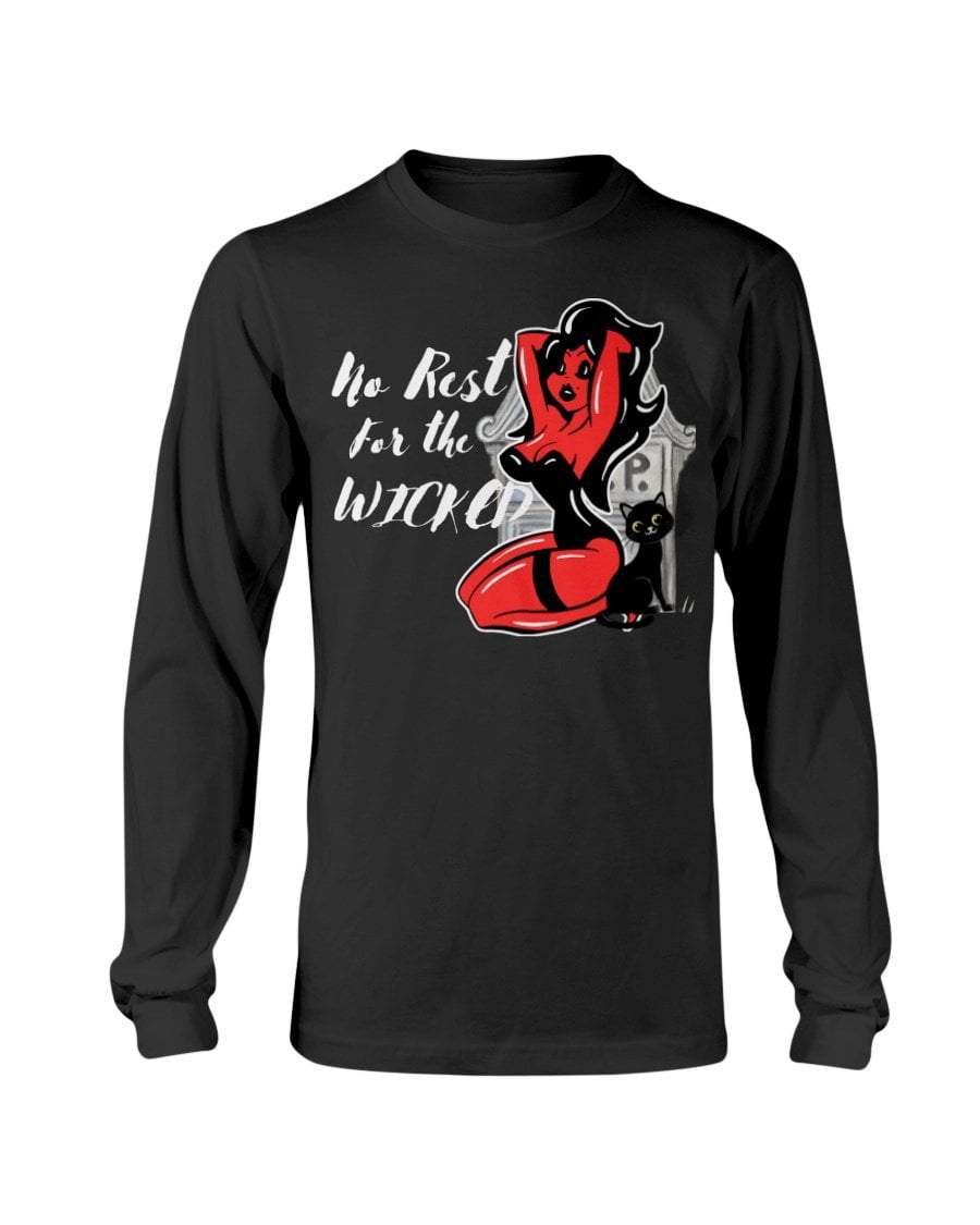 Black / S No Rest for the Wicked Devil Girl Long Sleeve Shirt FUEL-C5DBFDA
