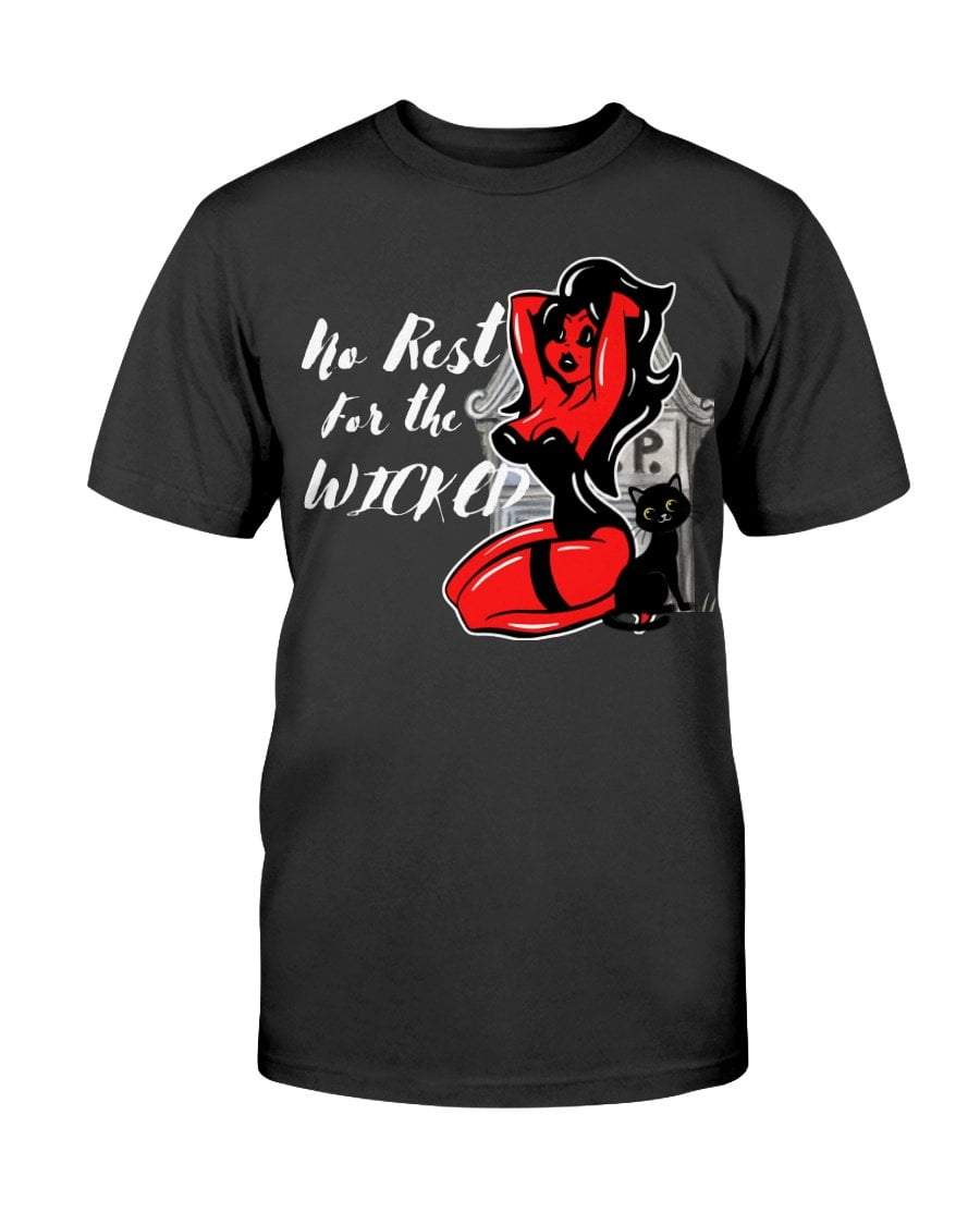Black / XS No Rest for the Wicked Devil Girl Slim Fit T-Shirt FUEL-CFDC69F