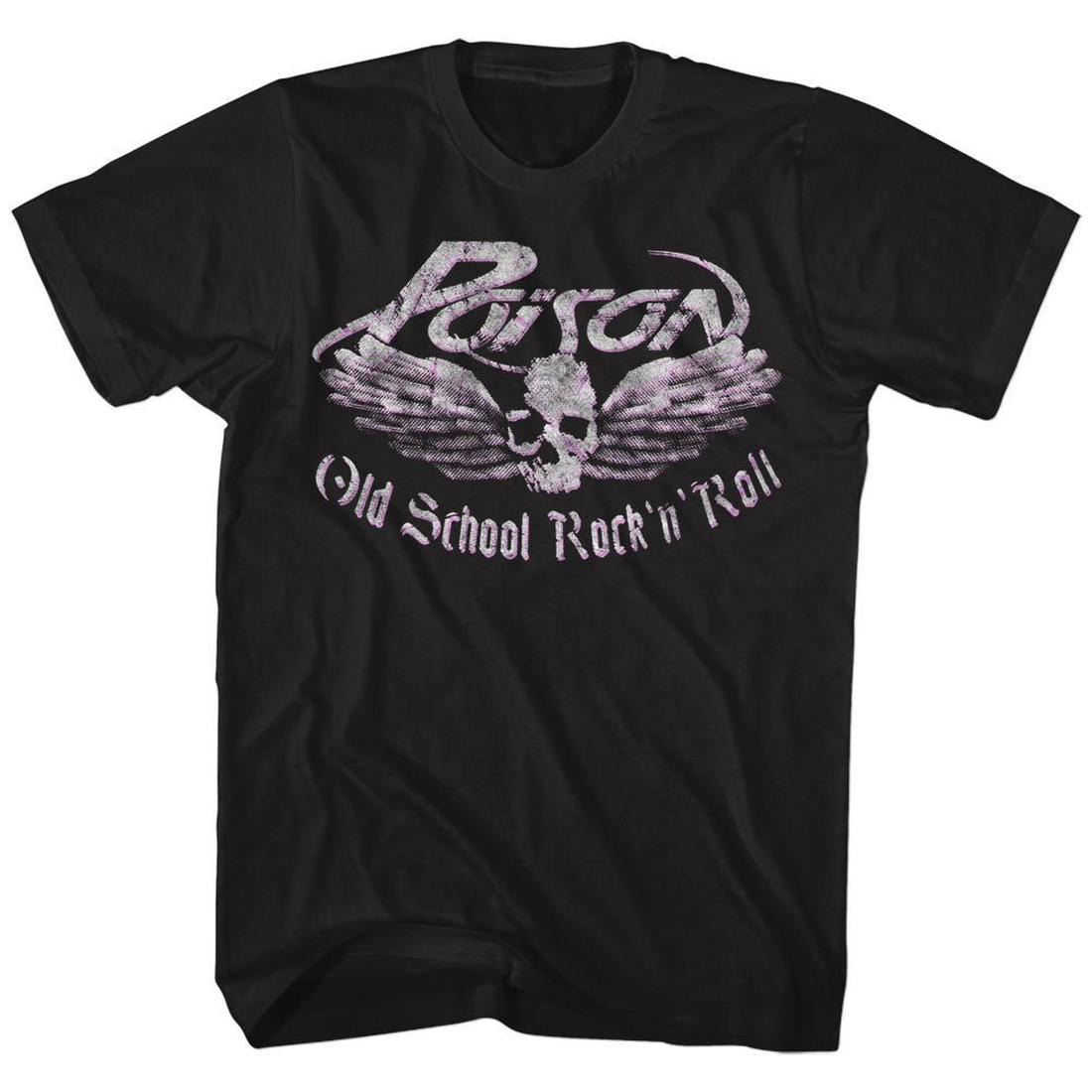 Poison Old School Rock n Roll Skull Wings T-Shirt