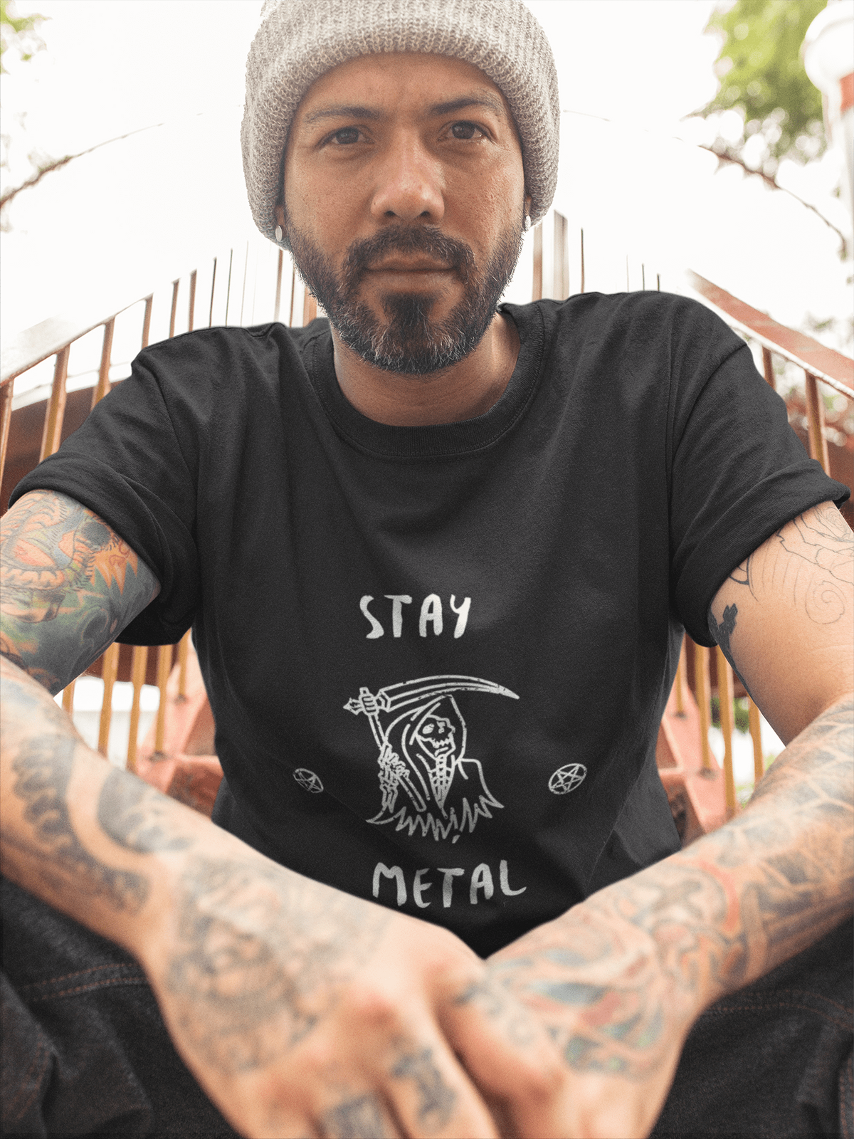 S Stay Metal Grim Reaper and Pentagram T-Shirt 6770437