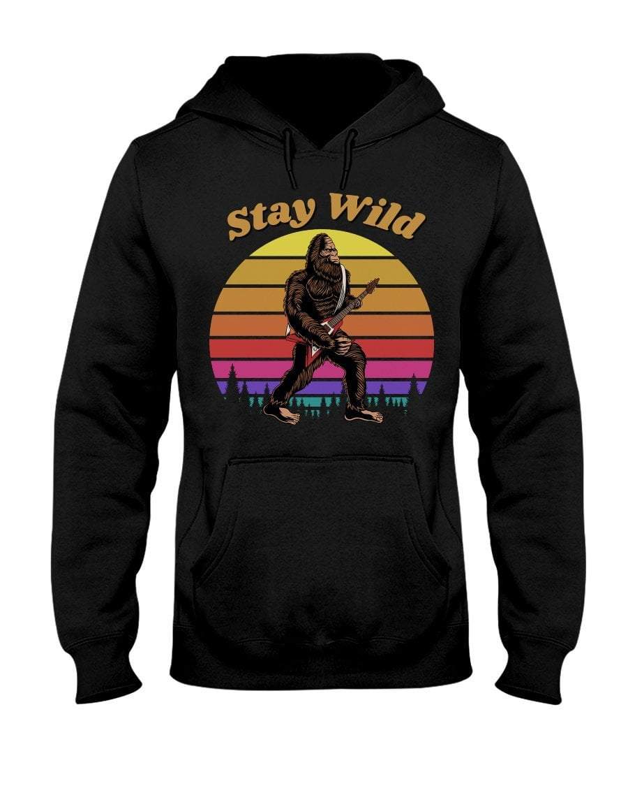 Sweatshirts Black / S Stay Wild Bigfoot Guitar Pullover Hoodie