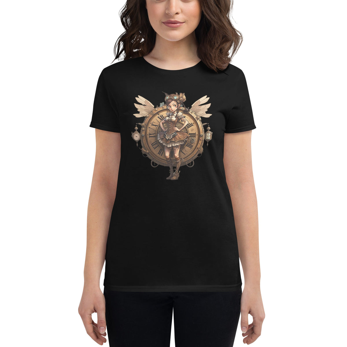 Black / S Steampunk Fairy Brass and Tats Women's T-shirt