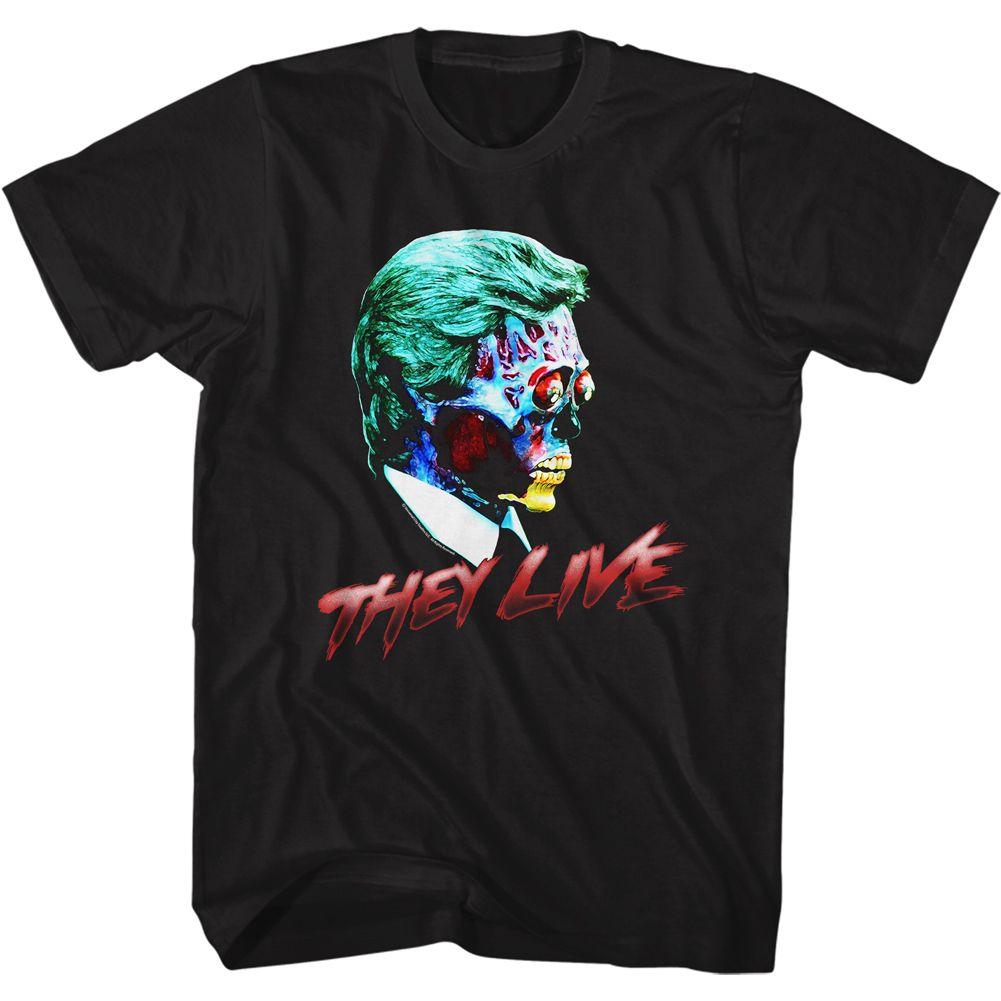 They Live - Alien Head and Logo Black Slim Fit T-Shirt