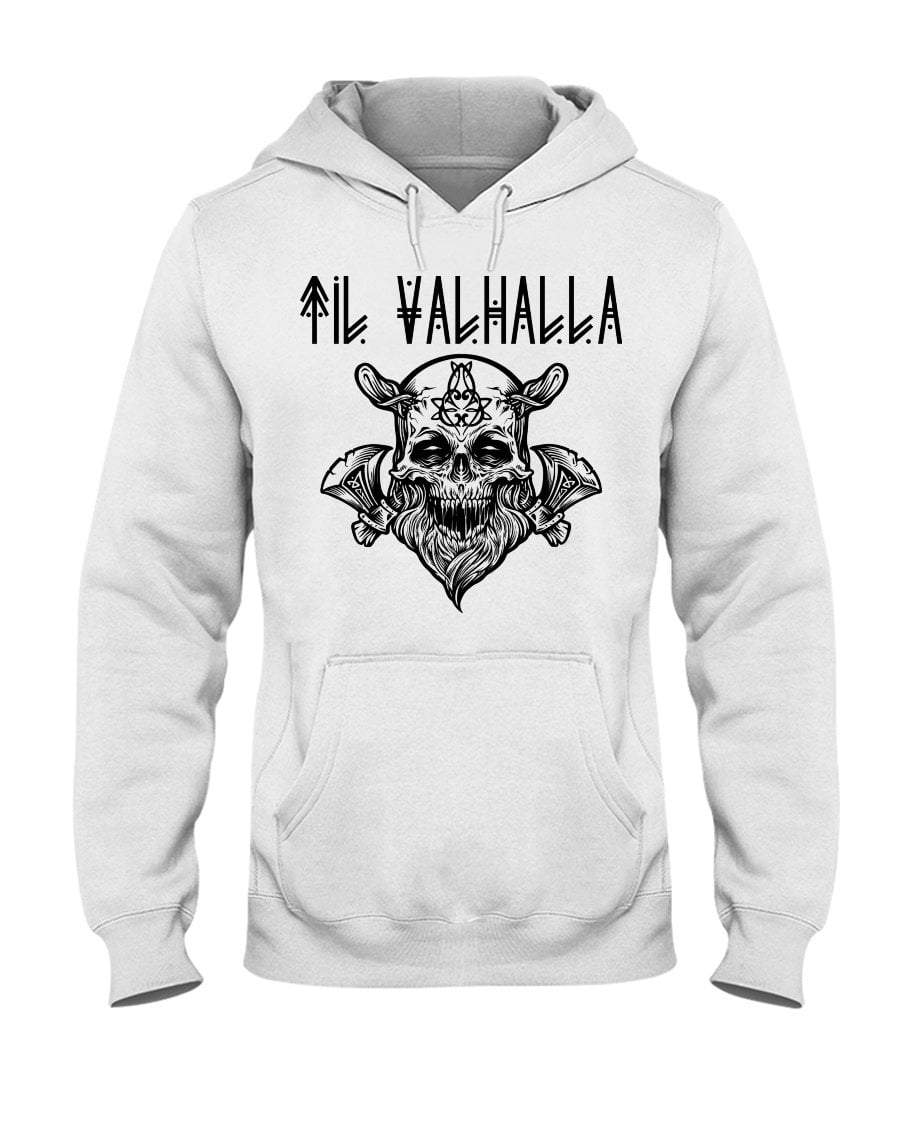 White / S Til Valhalla Viking Skull Pullover Hoodie FUEL-56C9C76