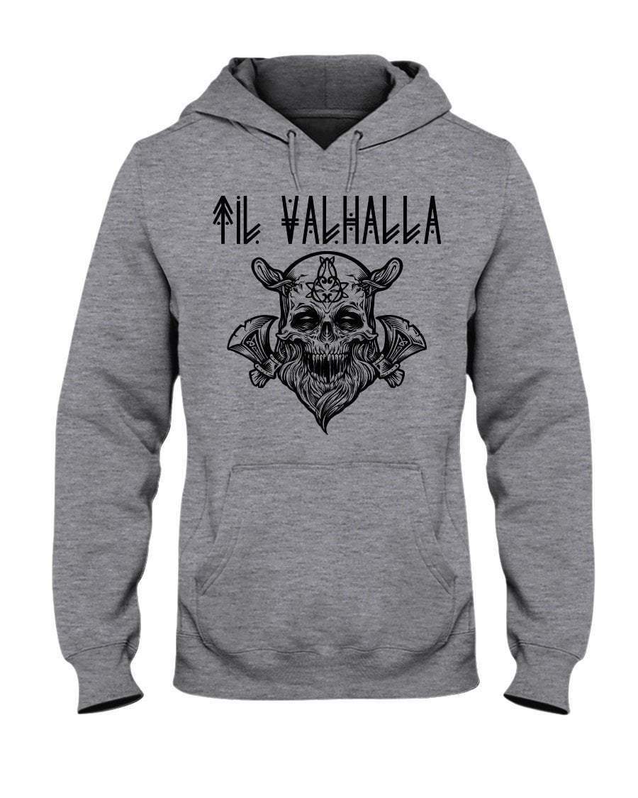 Sports Grey / S Til Valhalla Viking Skull Pullover Hoodie FUEL-B9E1F15