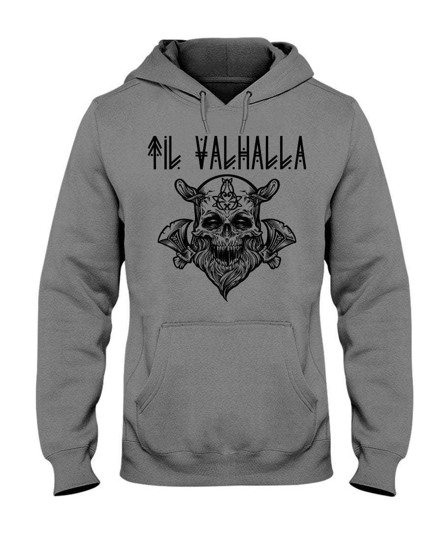 Charcoal / S Til Valhalla Viking Skull Pullover Hoodie FUEL-966DAC7