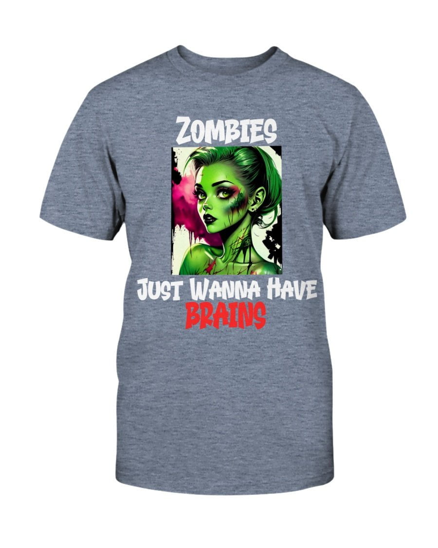Heather Blue / XS Zombies Just Wanna Have Brains Unisex Slim Fit T-Shirt FUEL-5AF6A69