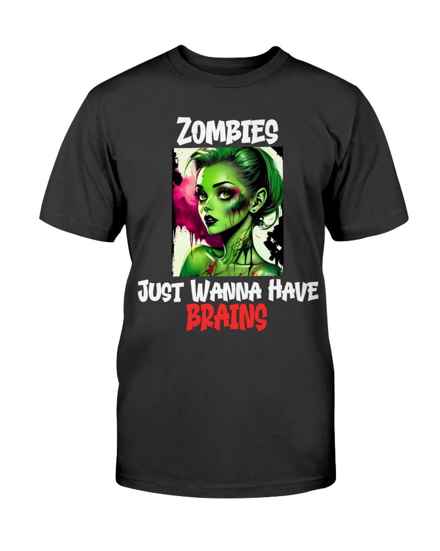 Black / XS Zombies Just Wanna Have Brains Unisex Slim Fit T-Shirt FUEL-6E3BEF4