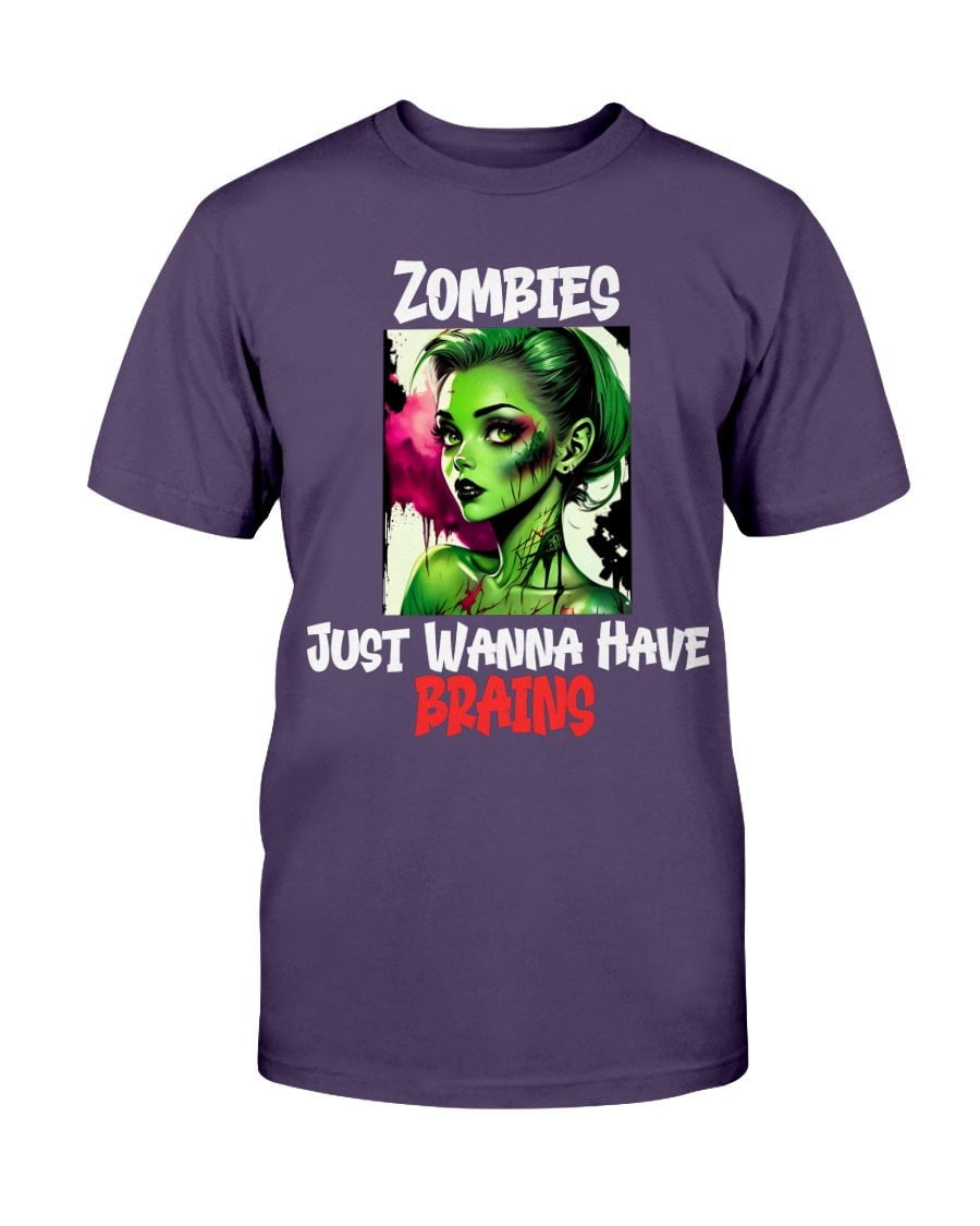 Purple / XS Zombies Just Wanna Have Brains Unisex Slim Fit T-Shirt FUEL-C13EAD3