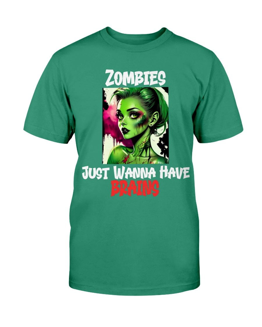 Kelly / XS Zombies Just Wanna Have Brains Unisex Slim Fit T-Shirt FUEL-DFF0FB8