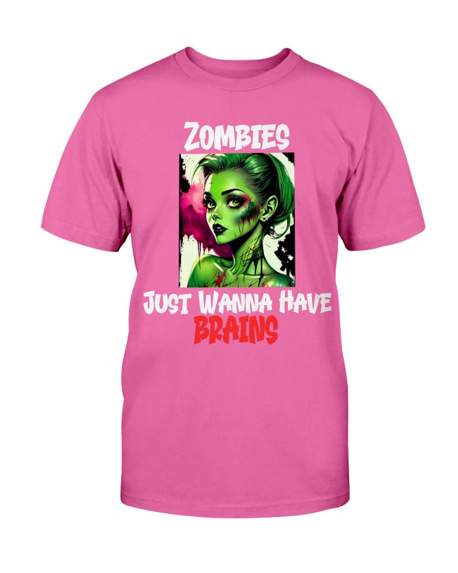 Pink / XS Zombies Just Wanna Have Brains Unisex Slim Fit T-Shirt FUEL-4CD051A
