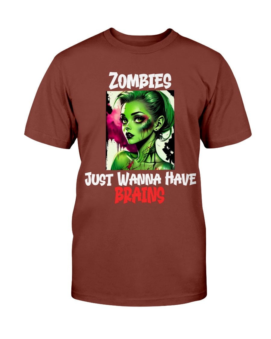 Maroon / XS Zombies Just Wanna Have Brains Unisex Slim Fit T-Shirt FUEL-5916F5C