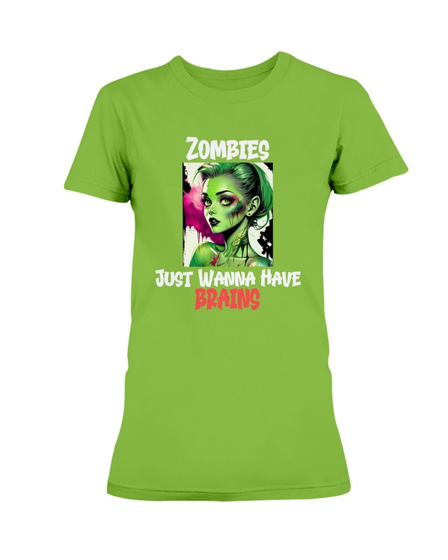 Green / XS Zombies Just Wanna Have Brains Women's T-Shirt FUEL-0550ECA