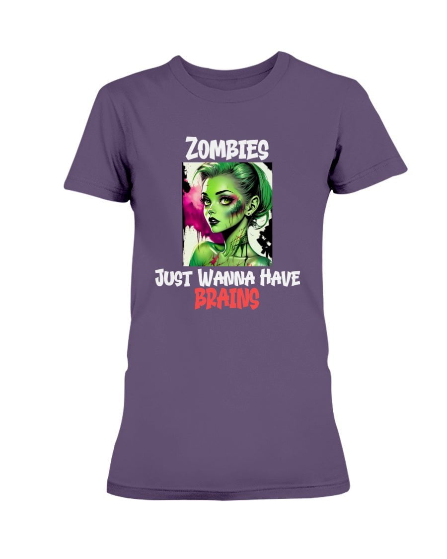Purple / XS Zombies Just Wanna Have Brains Women's T-Shirt FUEL-14EF253